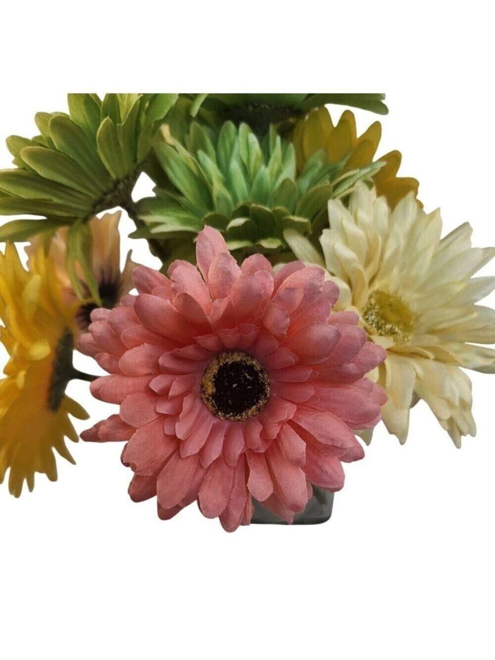 Gerbera Daisy Floral Arrangement Silk Green Yellow Pink Multicolor